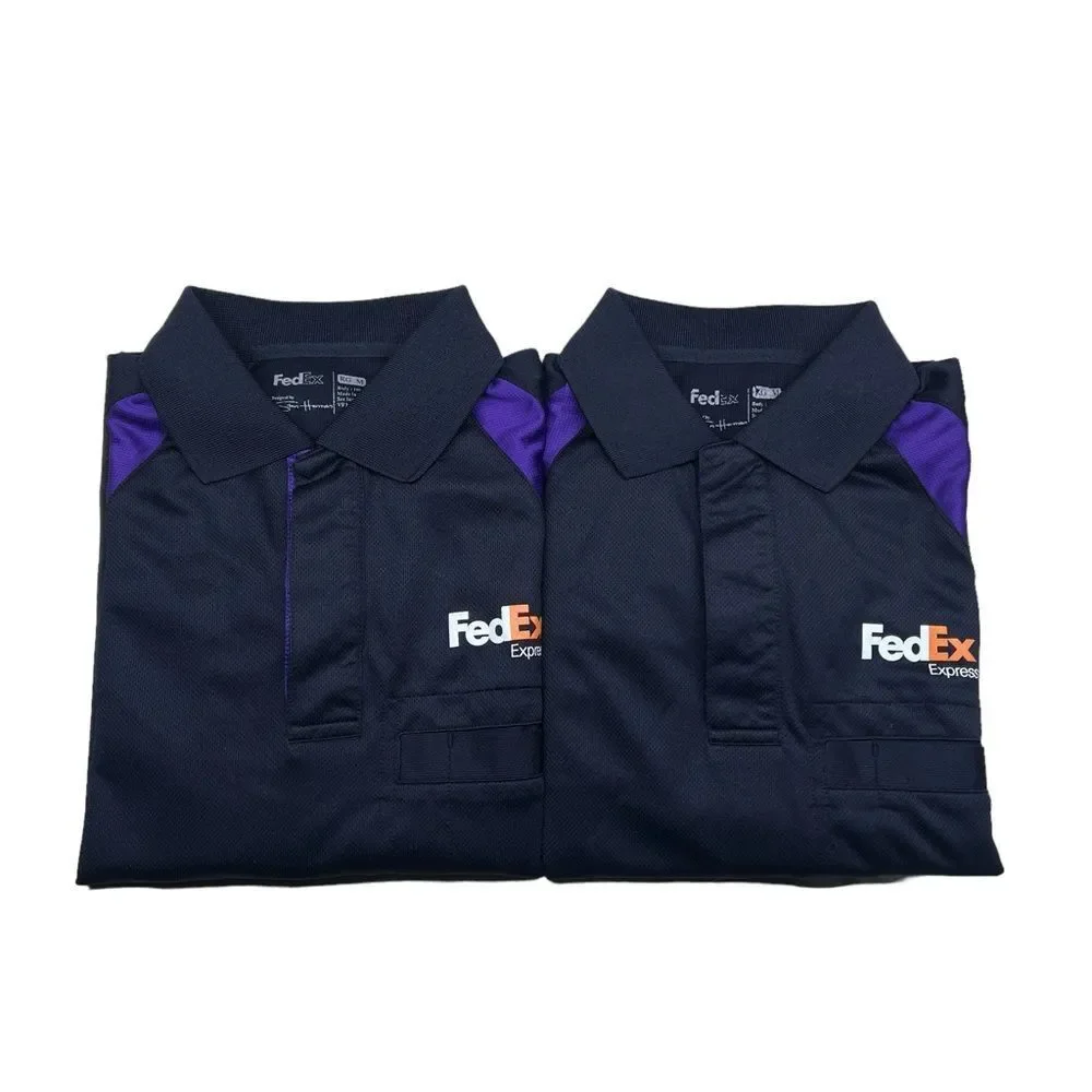 2x Stan Herman Men's FedEx Long Sleeve 1/4 Button Shirts